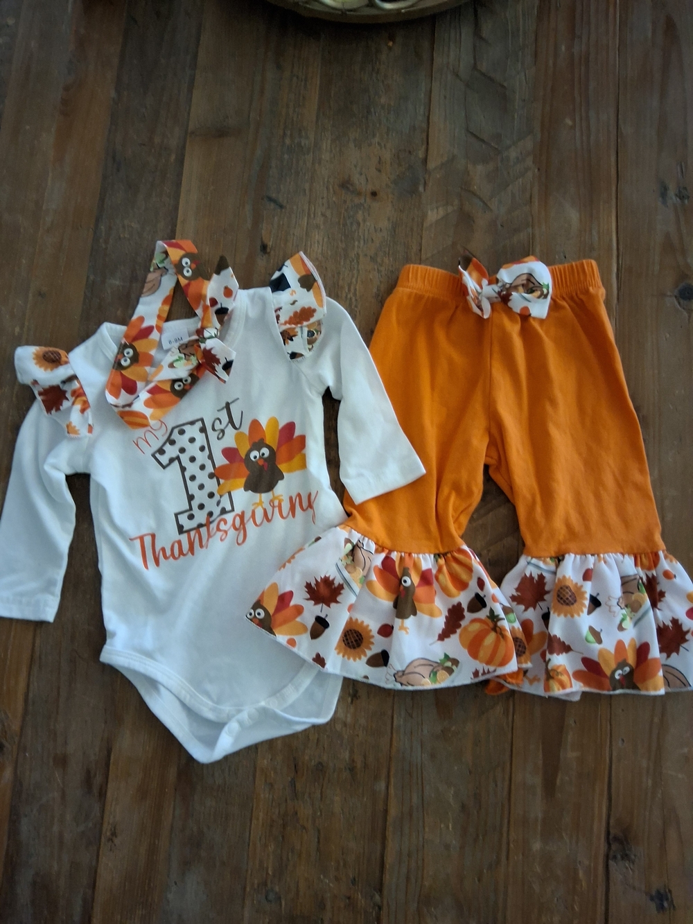 Thanksgiving Girls Orange and White 'My 1st Thanksgiving' Matching Set